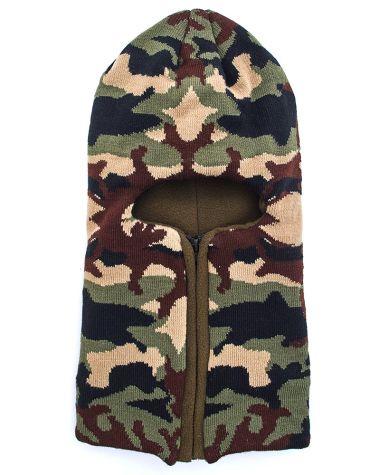 Fleece Lined Hat with Zipper Face Cover - Camouflage