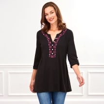 3/4 Sleeve Knit Tunic with Embroidery