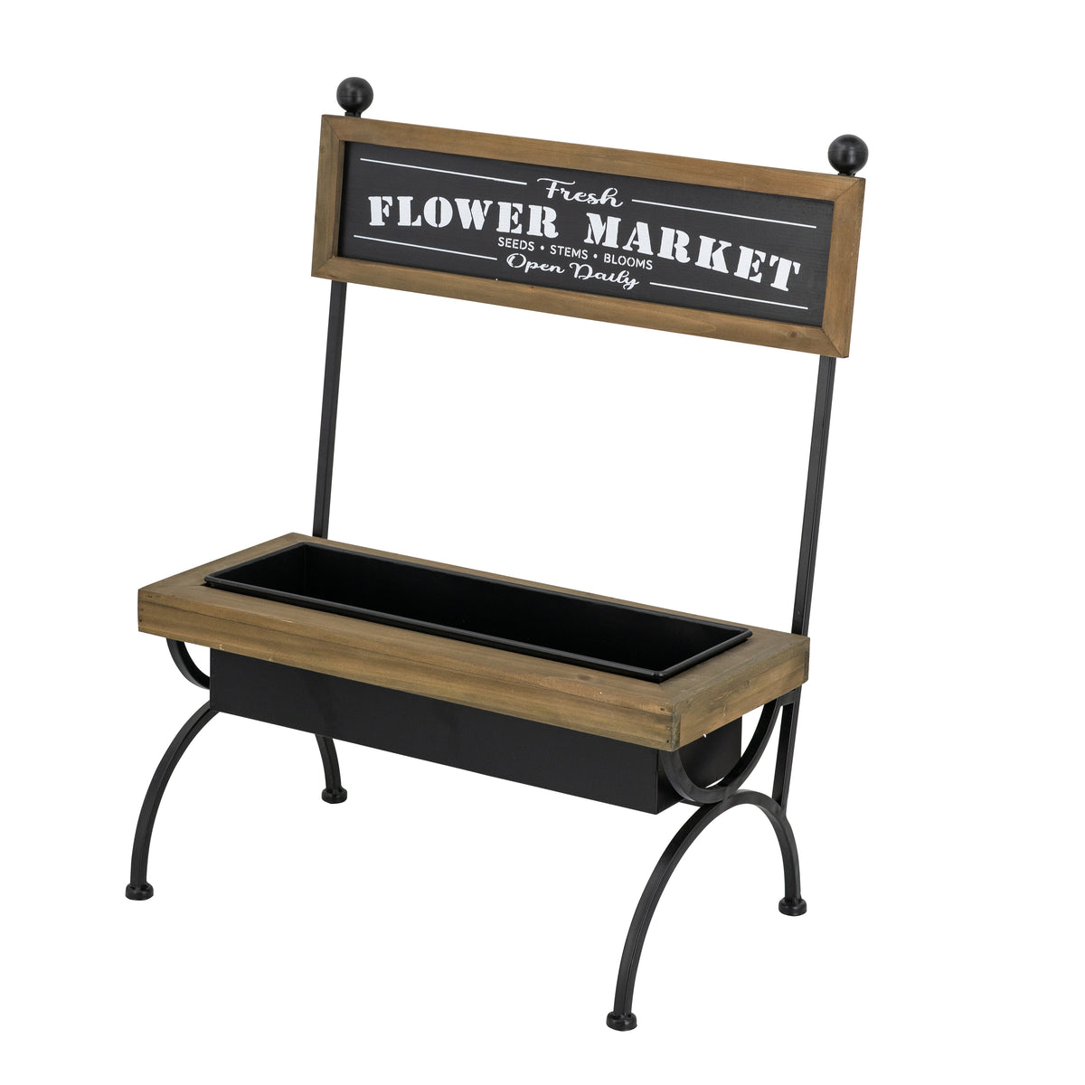19x11x24" Rustic Brown Wooden Planter Stand with Black Iron Frame - image 3