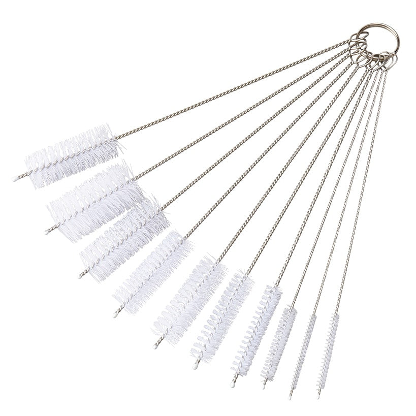 Straw Brush Nylon Pipe Tube Cleaner 8" Different Diameters Set of 10