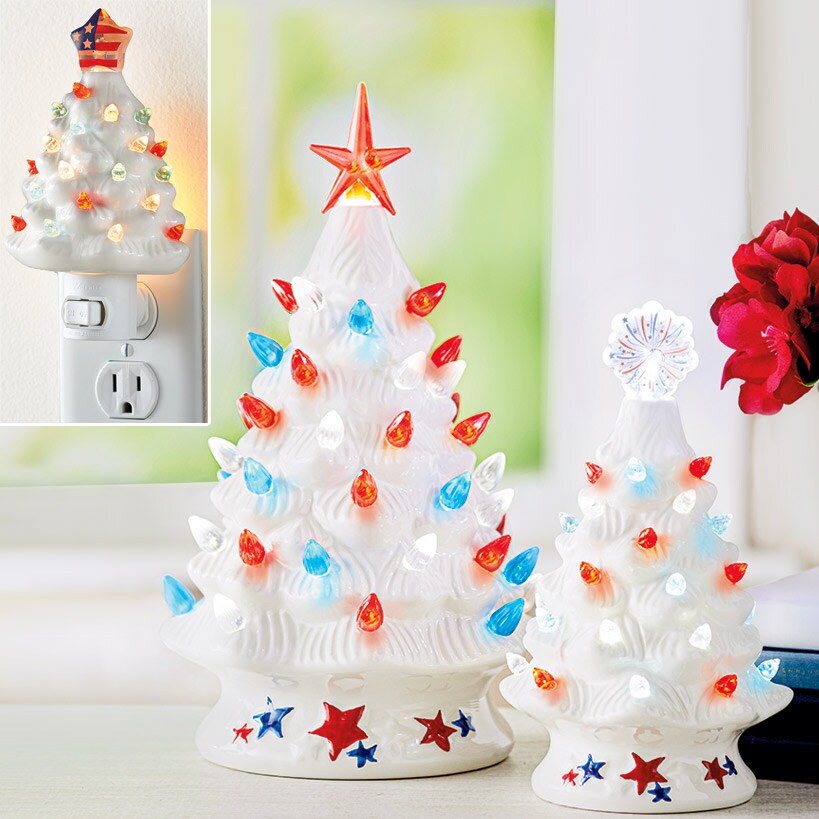 Lighted Patriotic Retro Trees