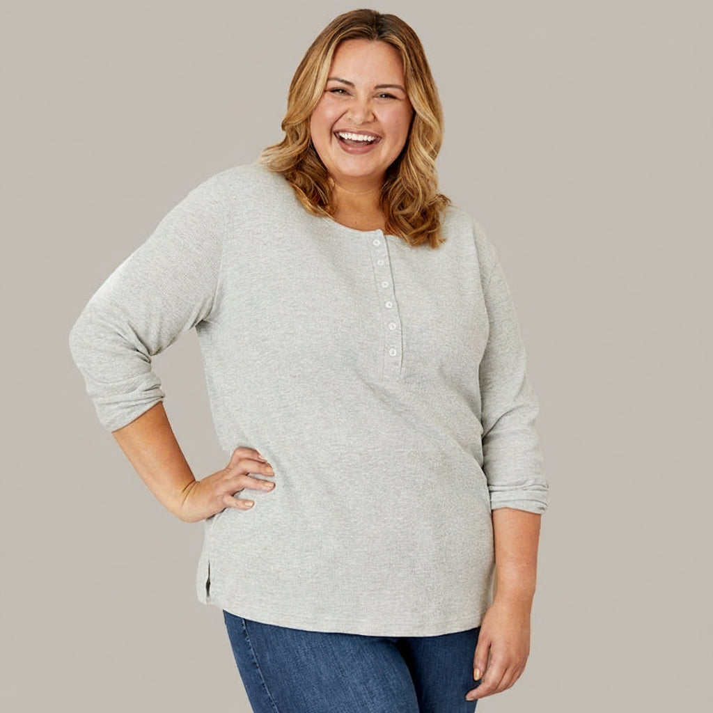 Women's Long Sleeve Thermal Henley Top with Buttons