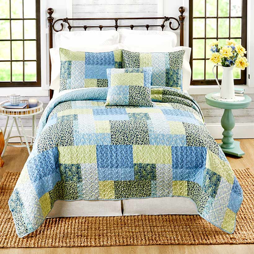 Blue Floral Patch Accent Pillow