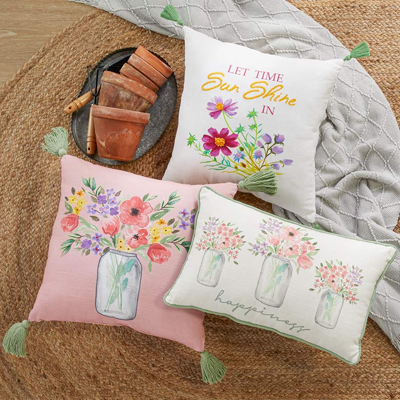Springtime Floral Bouquet Accent Pillow