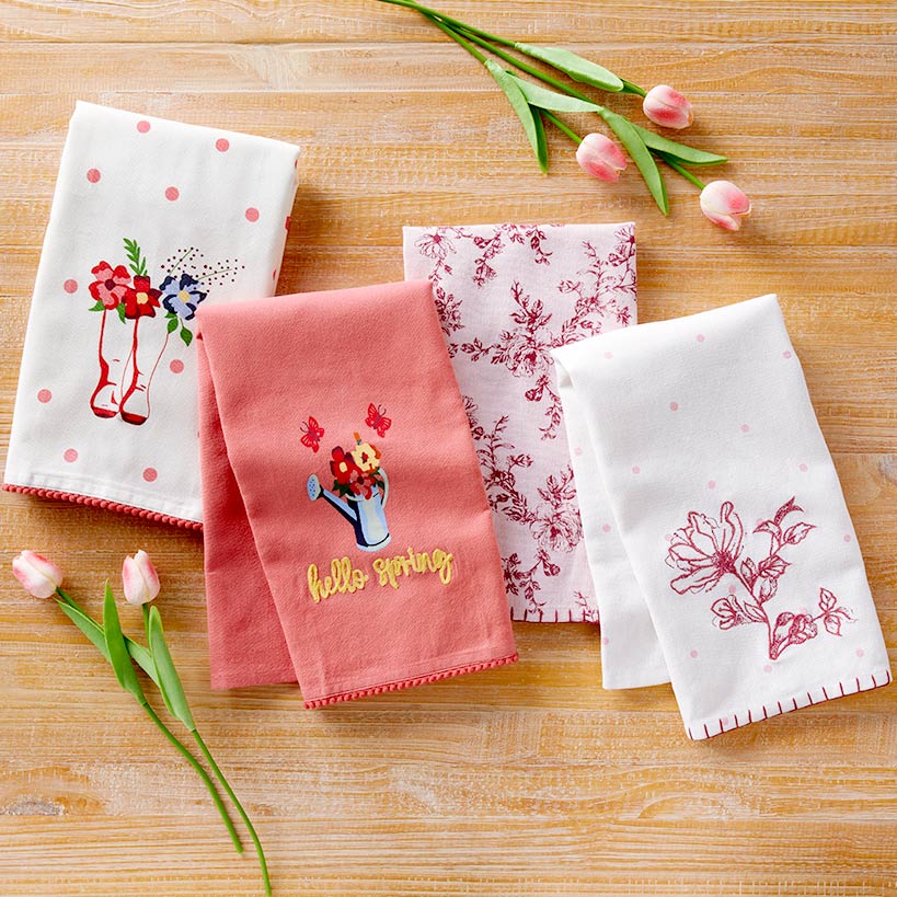 Sets of 2 Polka Dot Floral Kitchen Towels