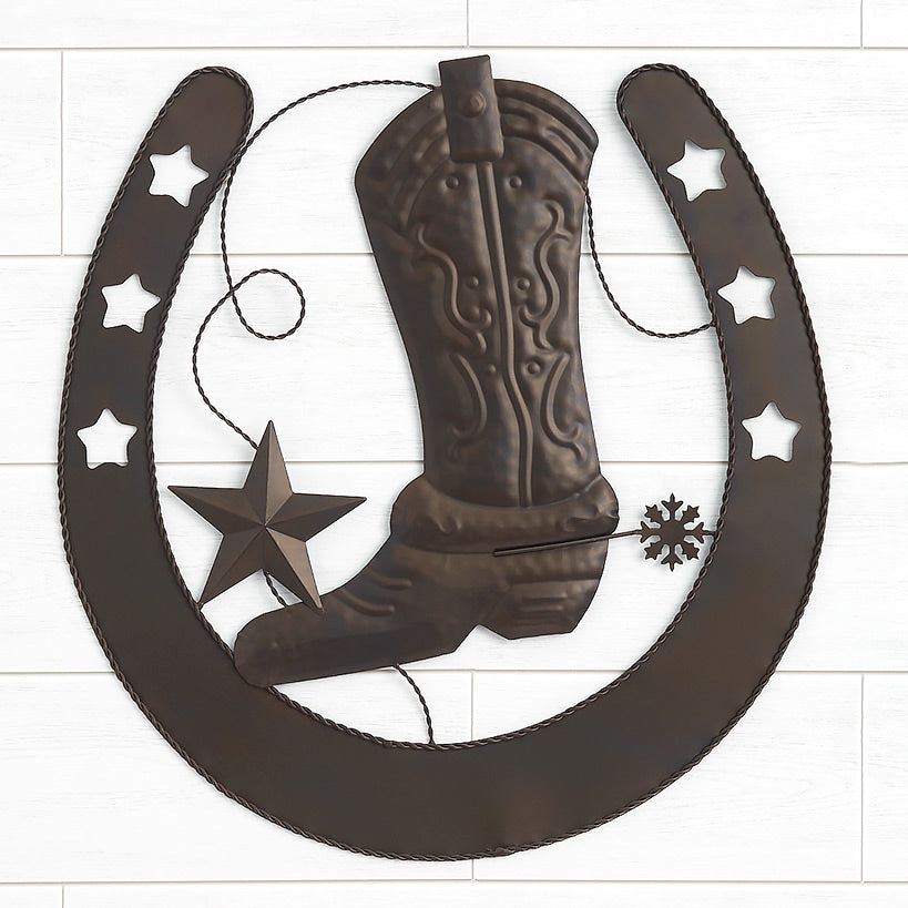Cowboy Boot and Horseshoe Wall Art – Rustic Western Décor