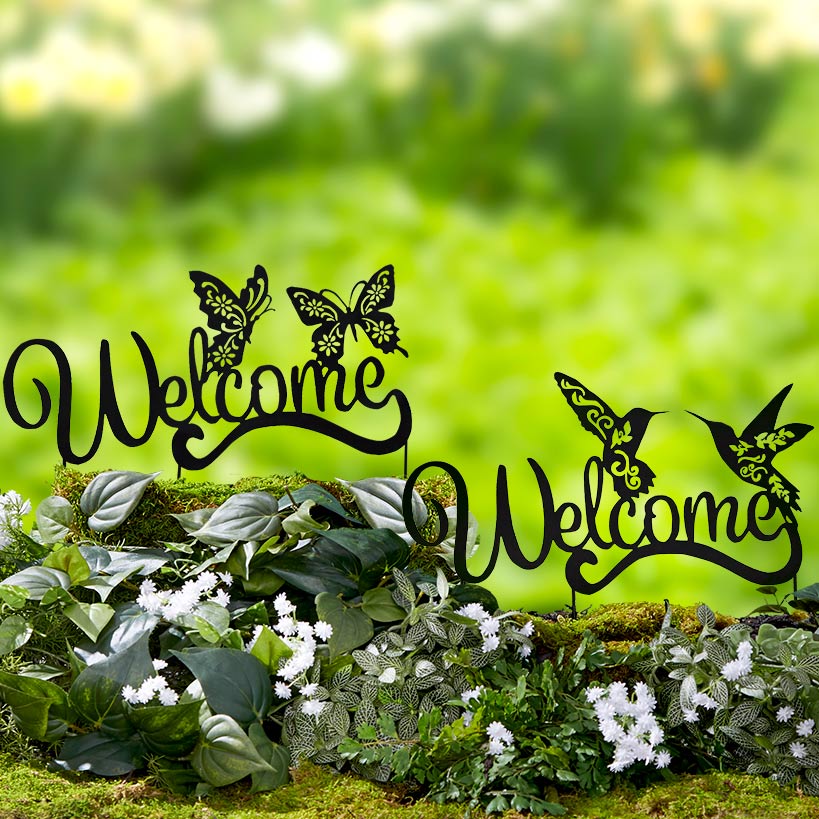 Butterfly Welcome Silhouette Garden Stake