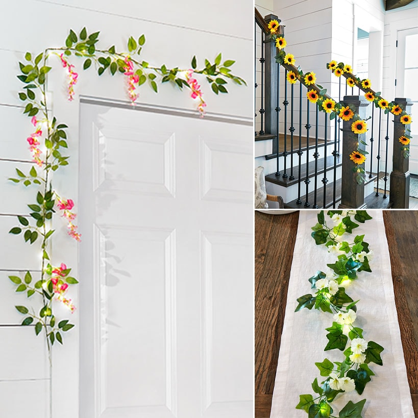 Lighted Flower Garland - Pink, Sunflower, or White Flower