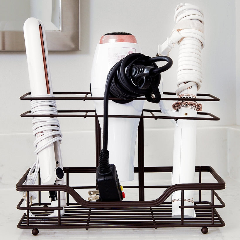 Bathroom Countertop Hair Care Organizer - Curlers, Hair Dryer, Flat Iron
