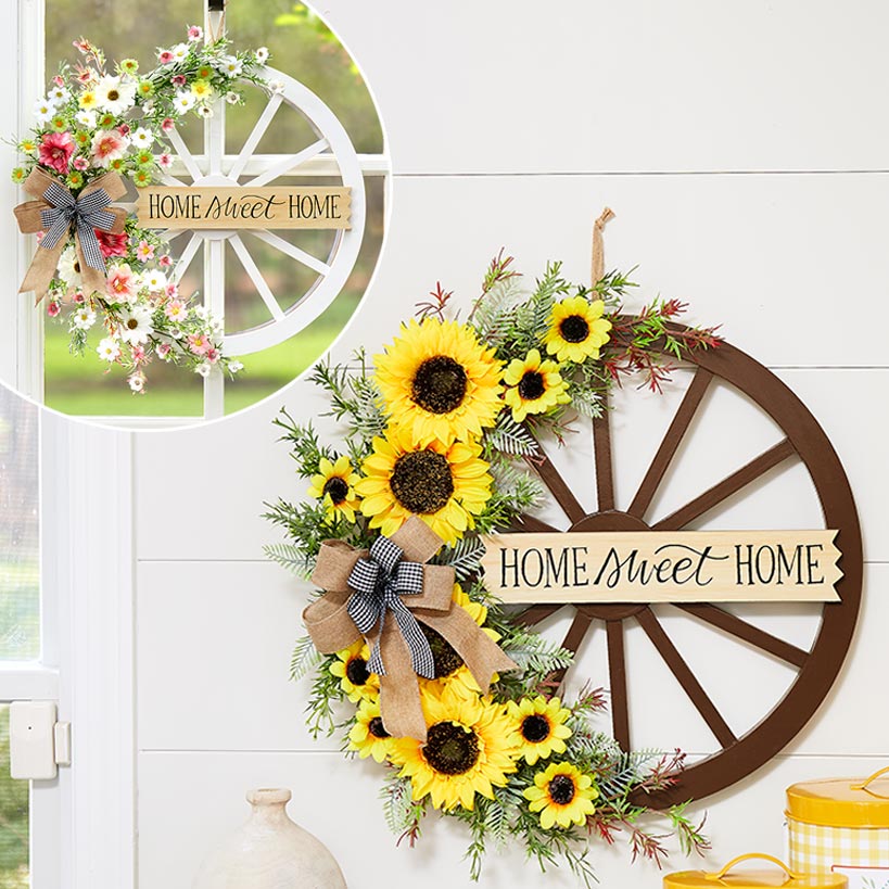 Wreath Wagon Wheel White Wildflower Or Brown Sunflower