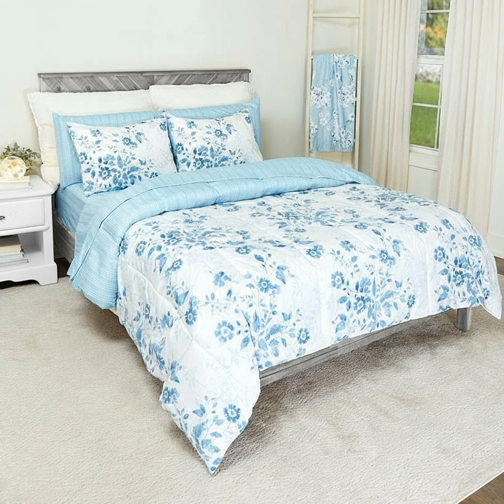 Spring Floral Reversible Queen or King Complete Comforter Set