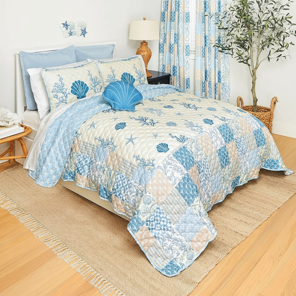 Coral Patch Reversible King Quilt