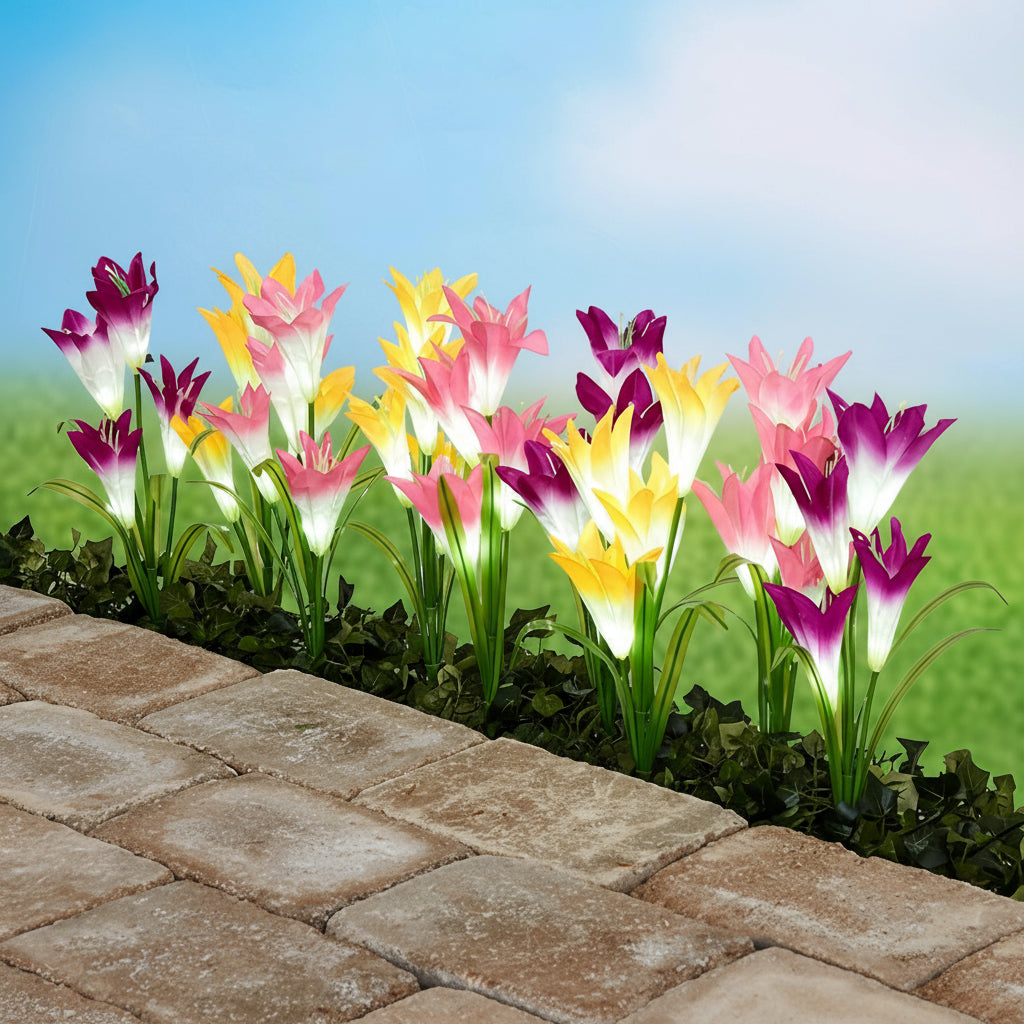 Solar Lily Garden Lights – Set of 3 Pink, Purple, and Yellow