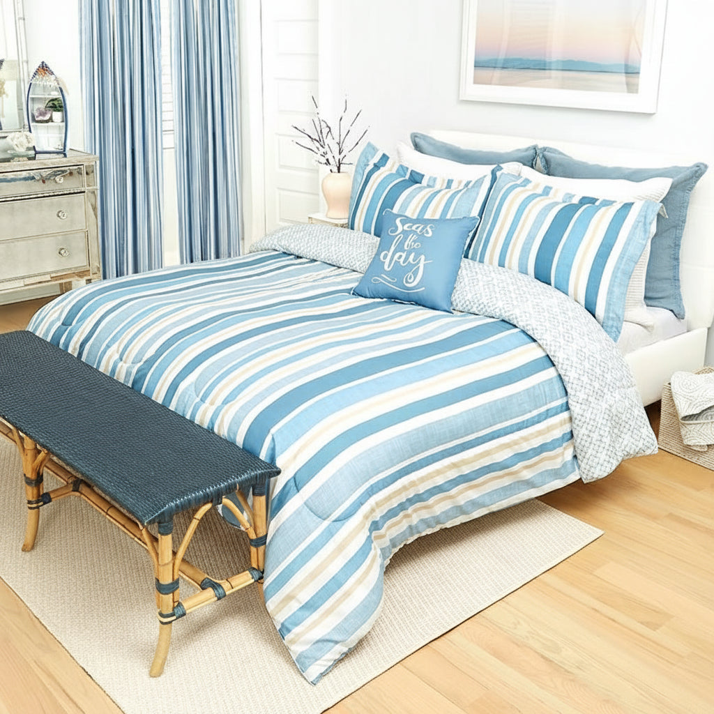 Coastal Stripe Full/Queen or King Comforter Set, Decorative Pillow