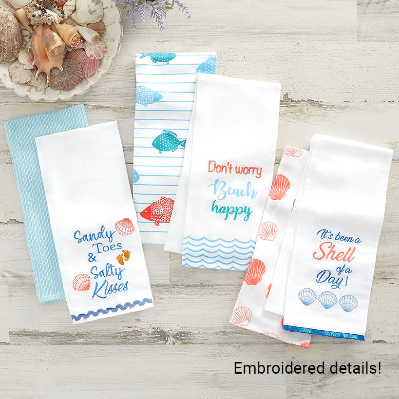 Set of 2 Coastal Inspired Embroidered Kitchen Towels