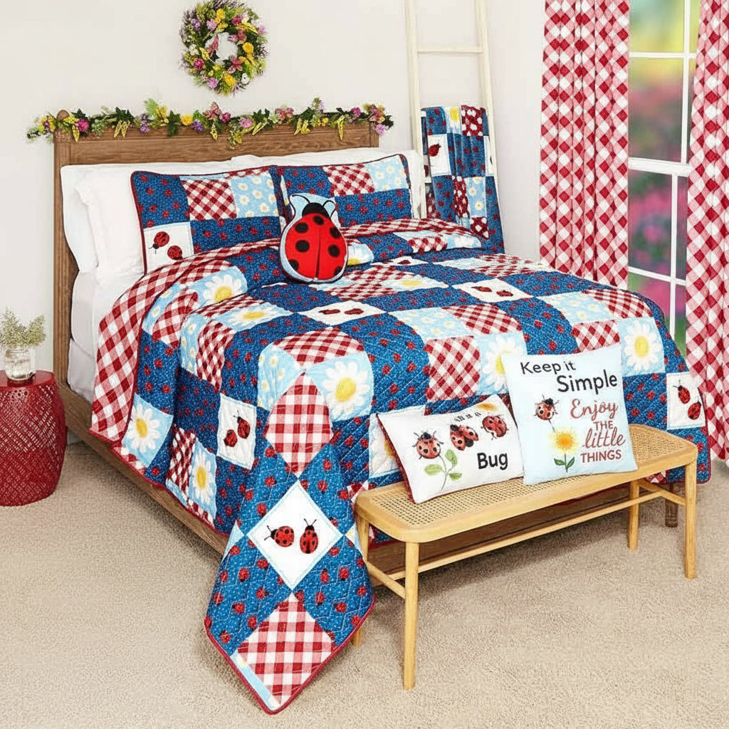 Ladybug Reversible Full/Queen or King Quilt or Accent Pillow