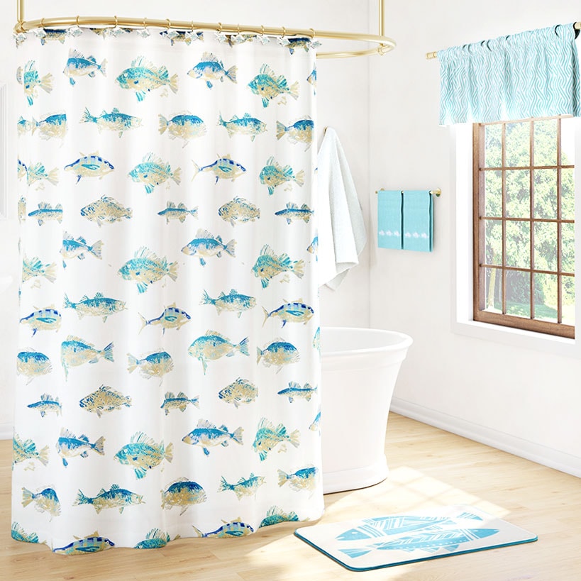 bacova guild born to fish shower curtain hooks The Lakeside Collection Tisa Fish Shower Curtain, Bath Rug, Hand Towels, Valance, or Hooks