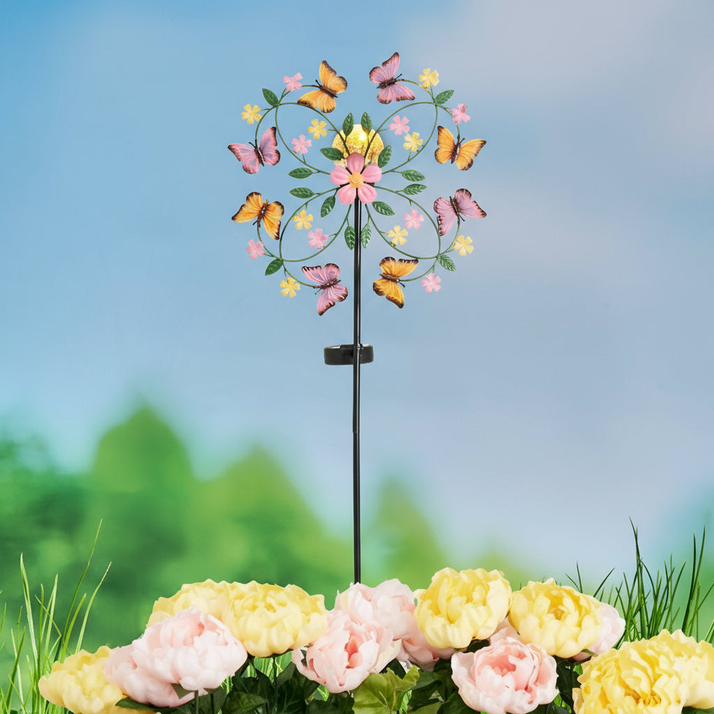 Spring Butterfly Spinning Solar Garden Stake
