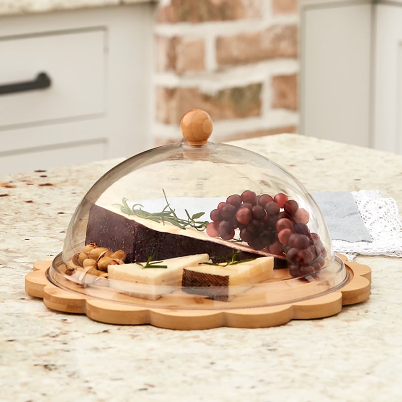 Bamboo Cake Stand with Plastic Dome Lid