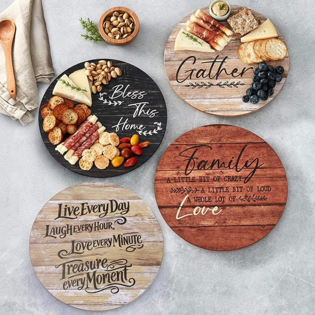 Wood Sentiment Printed 12" Kitchen Countertop Lazy Susan