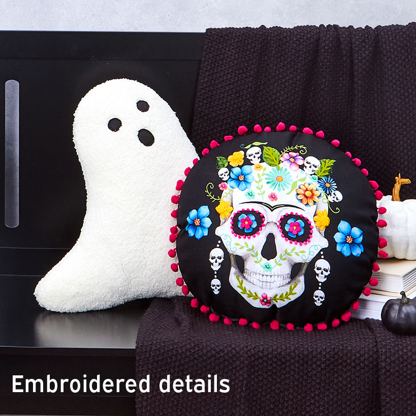 Halloween Ghost or Dia de Los Muertos Shaped Decorative Pillow