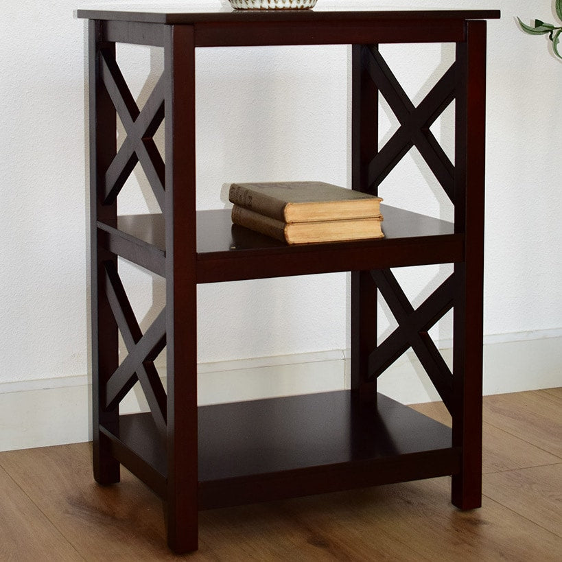 Wood Accent Table with Open Sides in X Design - 2-Tier