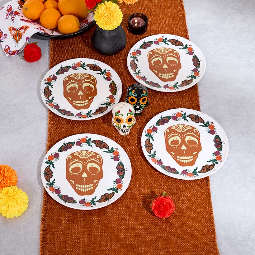 Skull and Butterfly Melamine Appetizer Plates - Set of 4