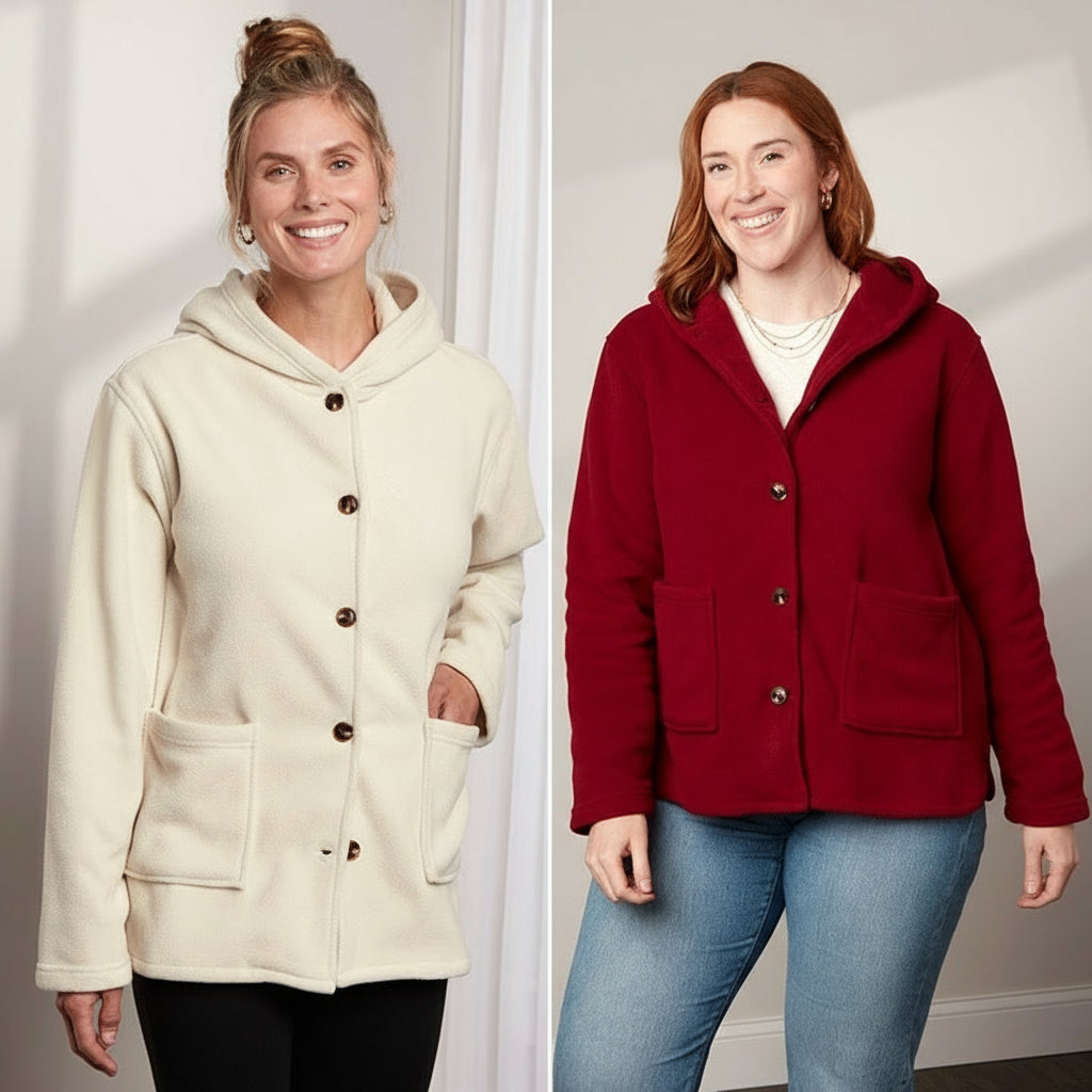 Women's Button-Up Fleece Jacket with Hood