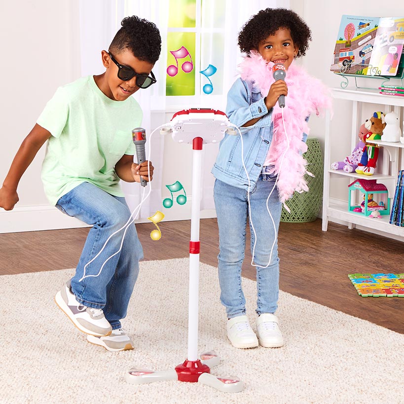 Interactive Stage Microphone for 2 - Adjustable Stand and Flashing Lights