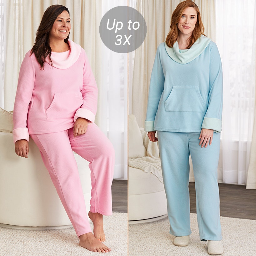 Fleece Pajama Lounge Set 2 Pieces Blue, Pink, or Lilac