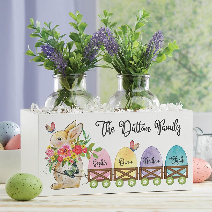 Personalized Easter Bunny with Colorful Eggs Storage Box