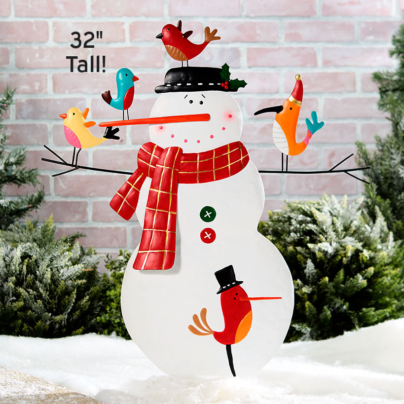 Snowman with Birds Garden Stake