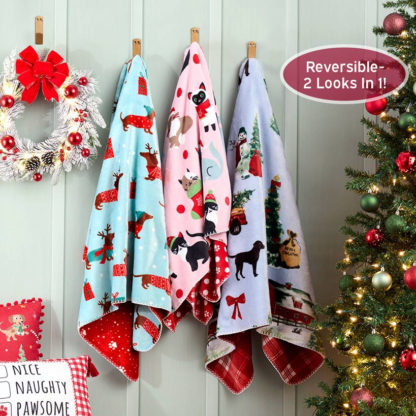 Holiday Pet-Themed Reversible Heavyweight Flannel Throws