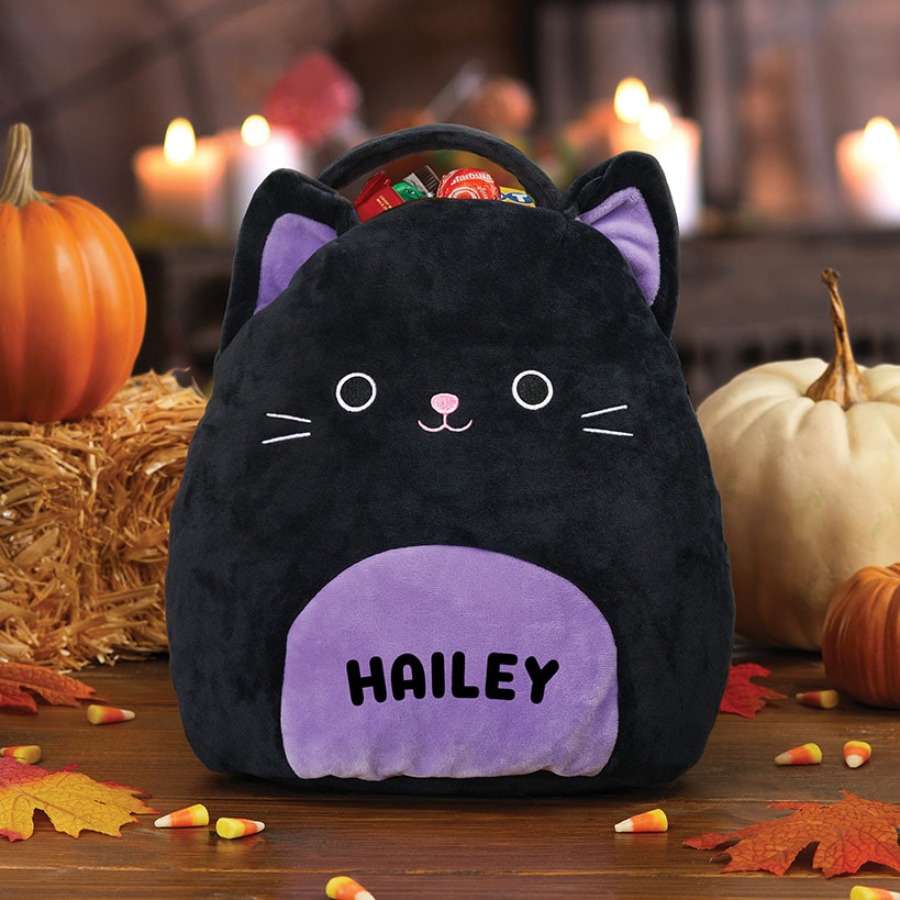 Personalized Halloween Squishmellow Autumn Black Cat Treat Bag