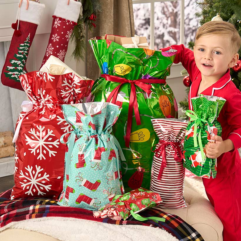 6-Pc. Christmas Assorted Pull String Sacks