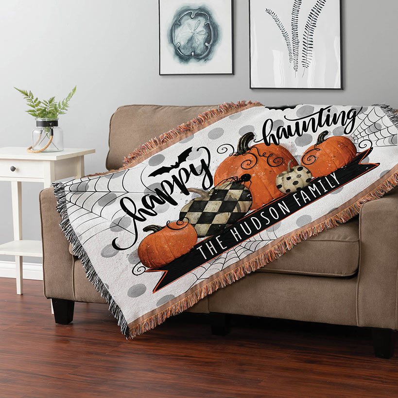 Personalized Halloween Happy Haunting Fringe Blanket