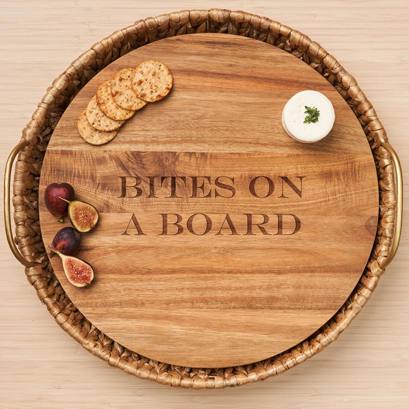 Personalized Water Hyacinth Round Tray with Metal Handles