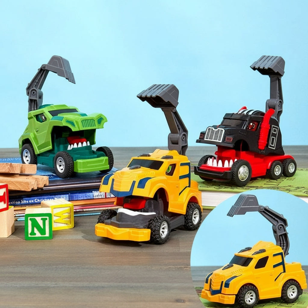 Transforming Dinosaur Trucks Set - 3 Pull-Back Trucks with Excavators