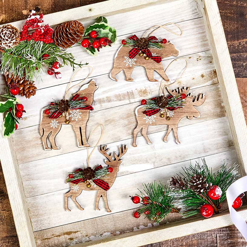 Set of 4 Woodland Animal Ornaments