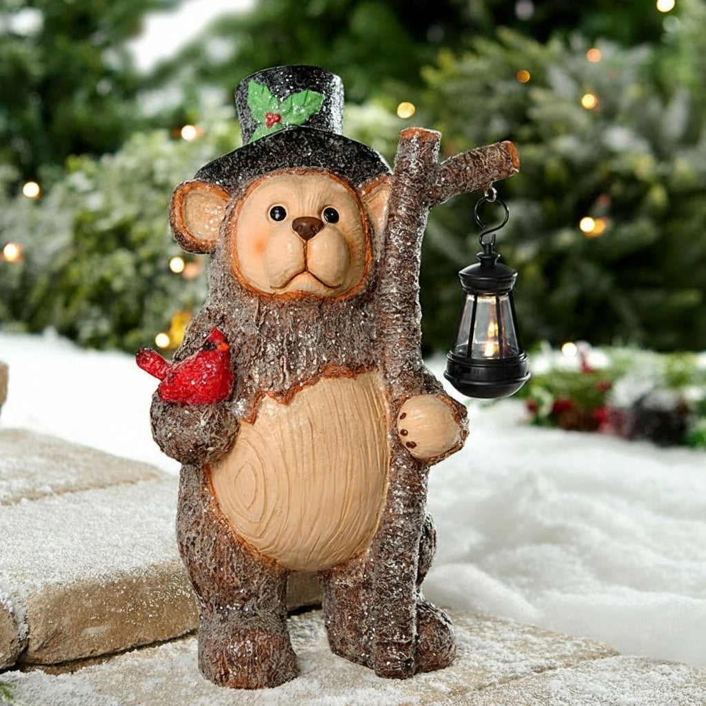 Bear Statue with Solar Lantern