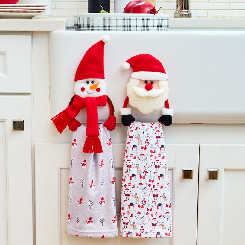 Holiday Kitchen Towel Set of 2 with Decorative Ring for Hanging