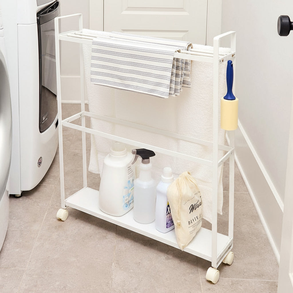 Laundry Storage Cart with Drying Rack for Towels and Clothes