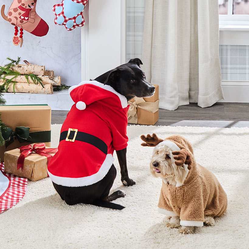 Lakeside Pet Santa or Reindeer Plush Fabric Costume with Hood Lakeside Pet Santa or Reindeer Plush Fabric Costume with Hood