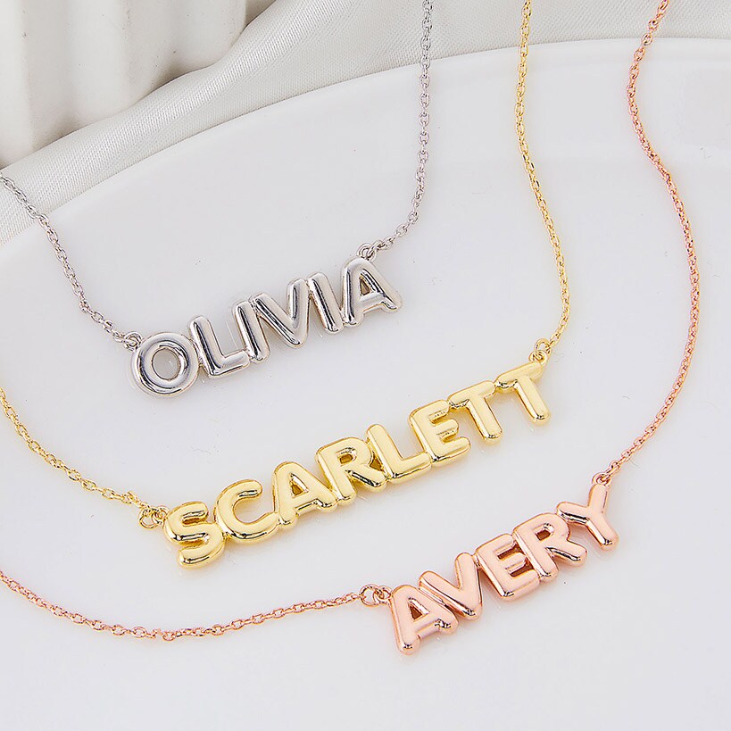Personalized Nameplate Bubble Letter Necklace