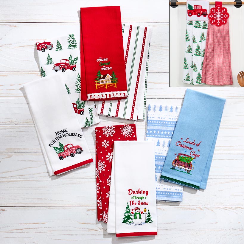 Set of 2 Christmas at the Barn Embroidered Kitchen Towels