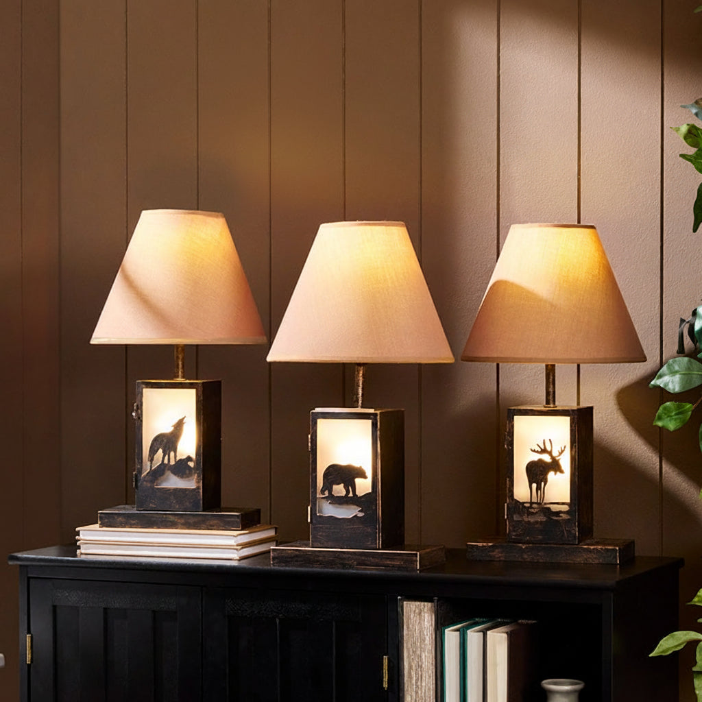 Woodland Animal Silhouette Tabletop Lamp - Bear, Moose, or Wolf