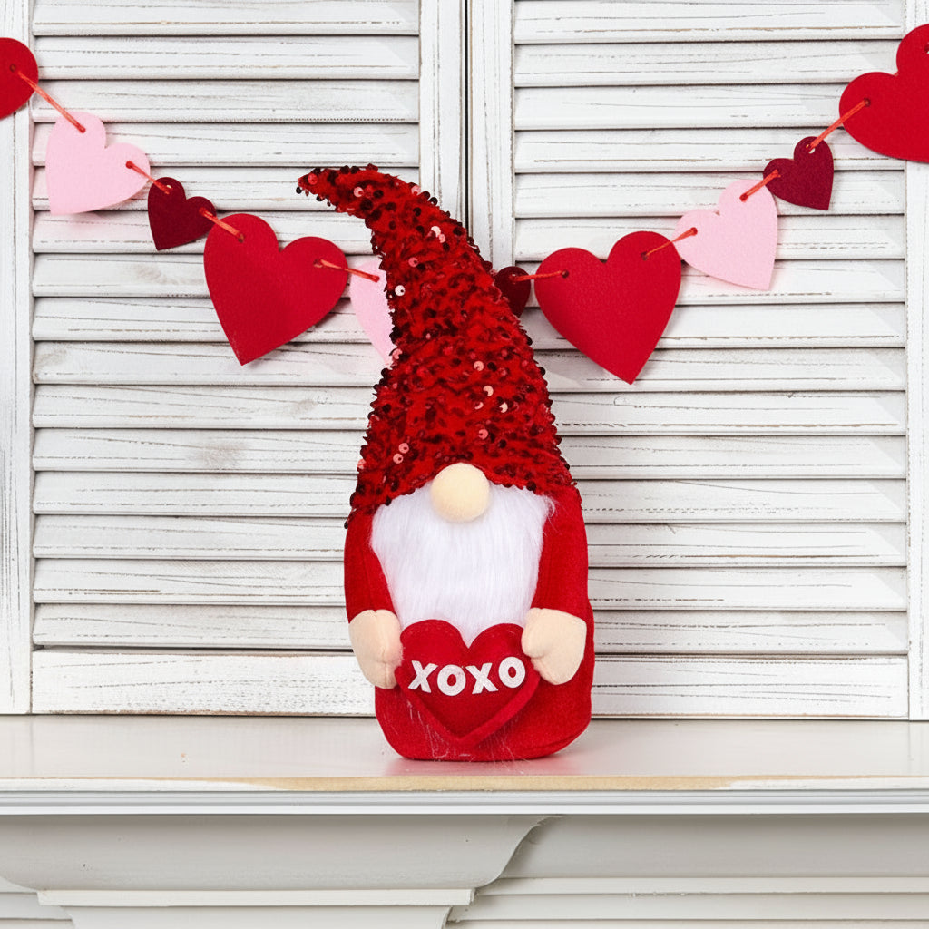 Valentine's Plush Gnome Shelf Sitter With Red Sequin Hat