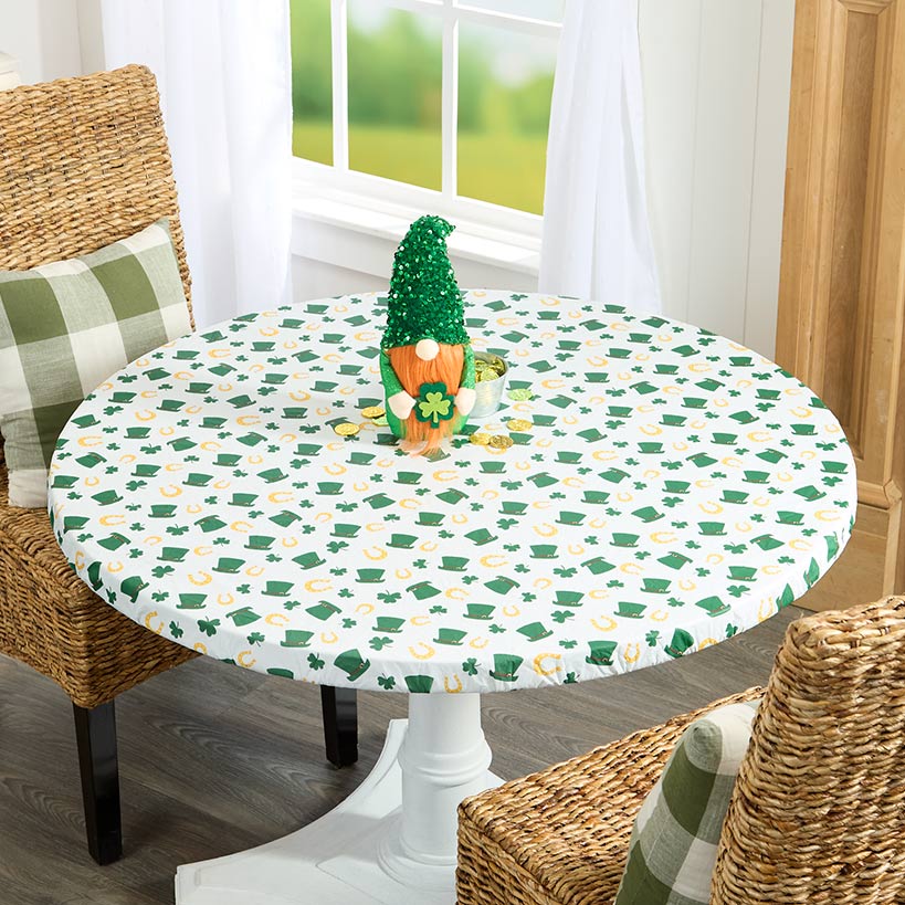 St Patrick's Day Round Vinyl Easy Fit Tablecloth Fits 36" to 48" dia