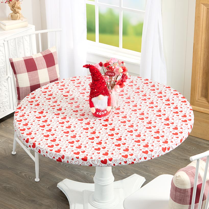 Valentine's Day Round Vinyl Easy Fit Tablecloth Fits 36" to 48" dia