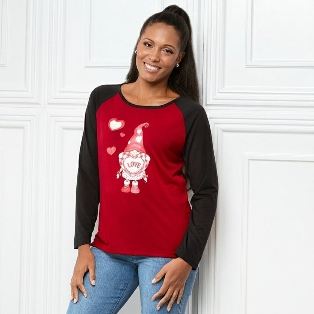 Women's Valentine's Day Jersey Gnome Red Black